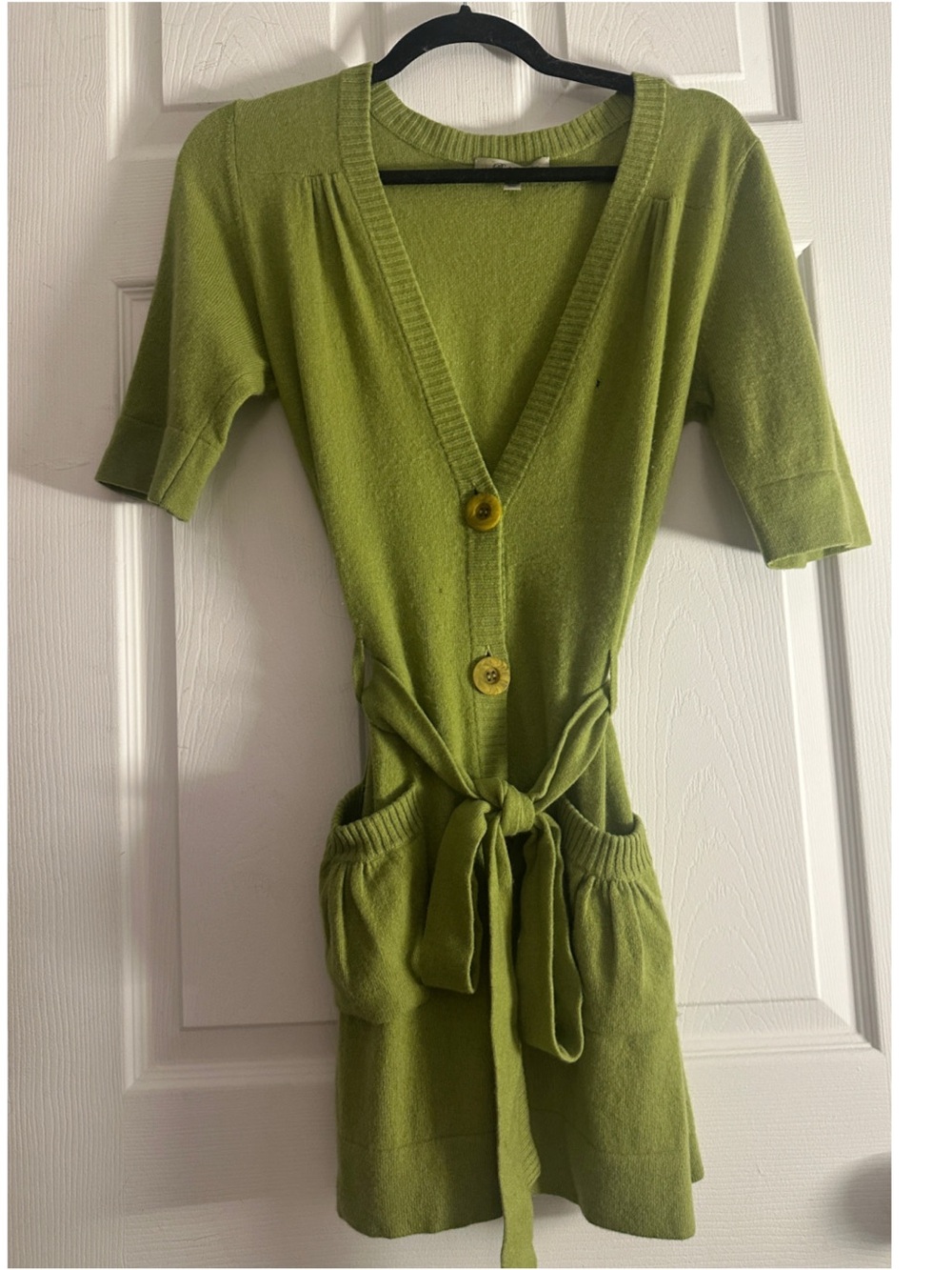 Anthropologie/Beth Crowley Lime Green Belted Cashmere Long Cardigan